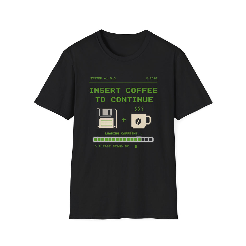 Insert Coffee to Continue Retro Pixel T‑Shirt