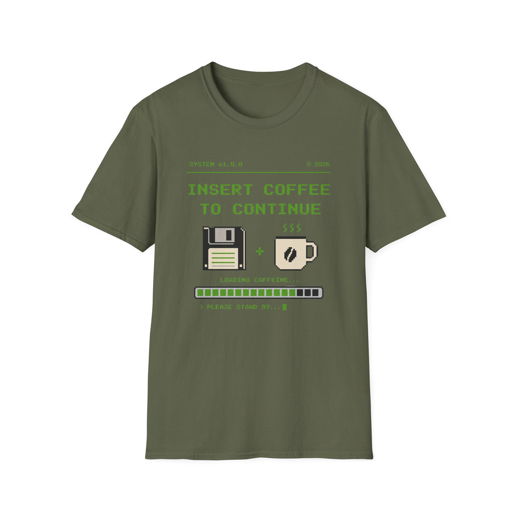 Insert Coffee to Continue Retro Pixel T‑Shirt