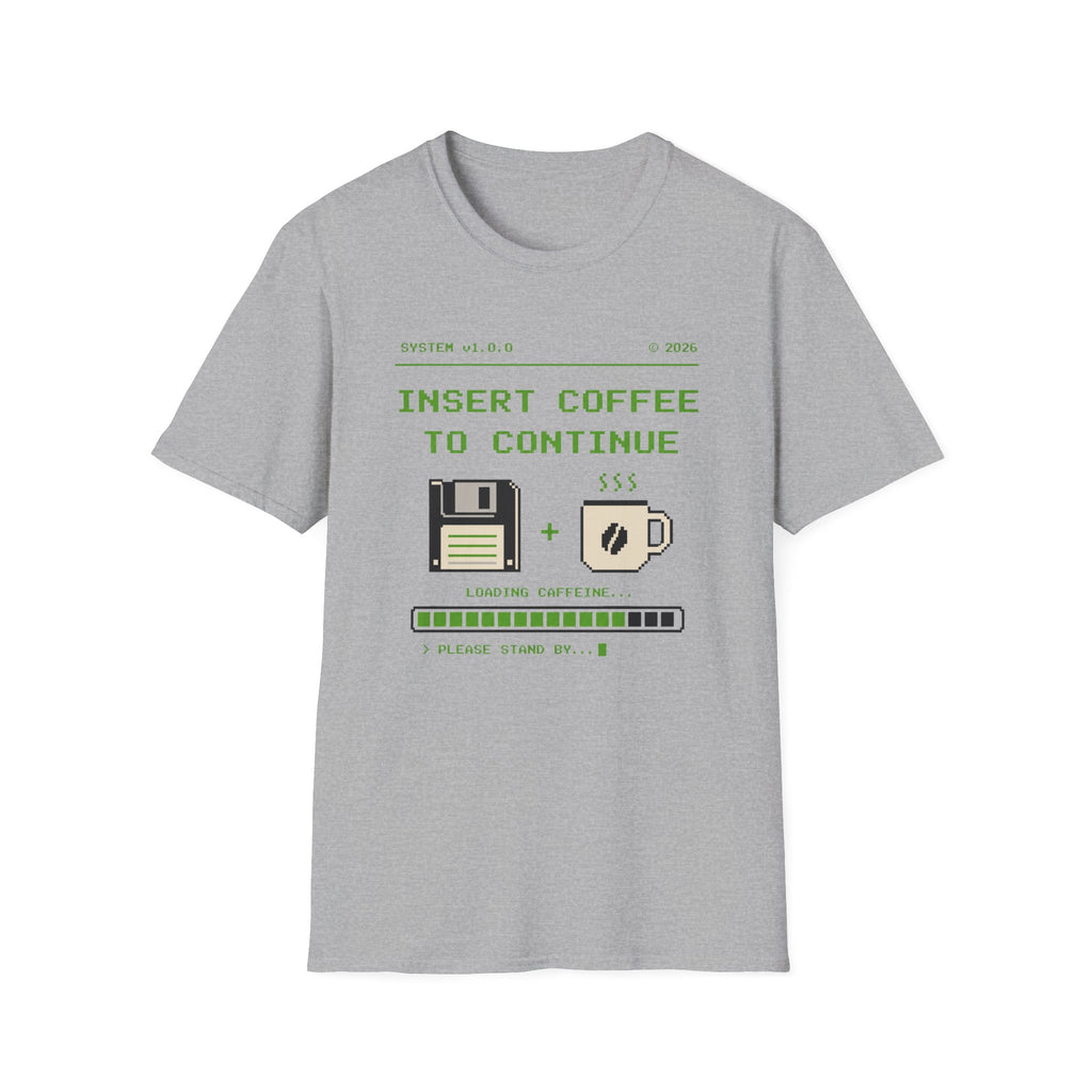 Insert Coffee to Continue Retro Pixel T‑Shirt